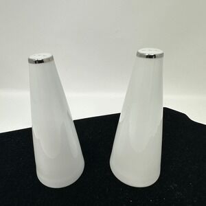 Unbranded Salt Pepper Shakers White Silver Japan Vintage MCM Tapered Conical Set